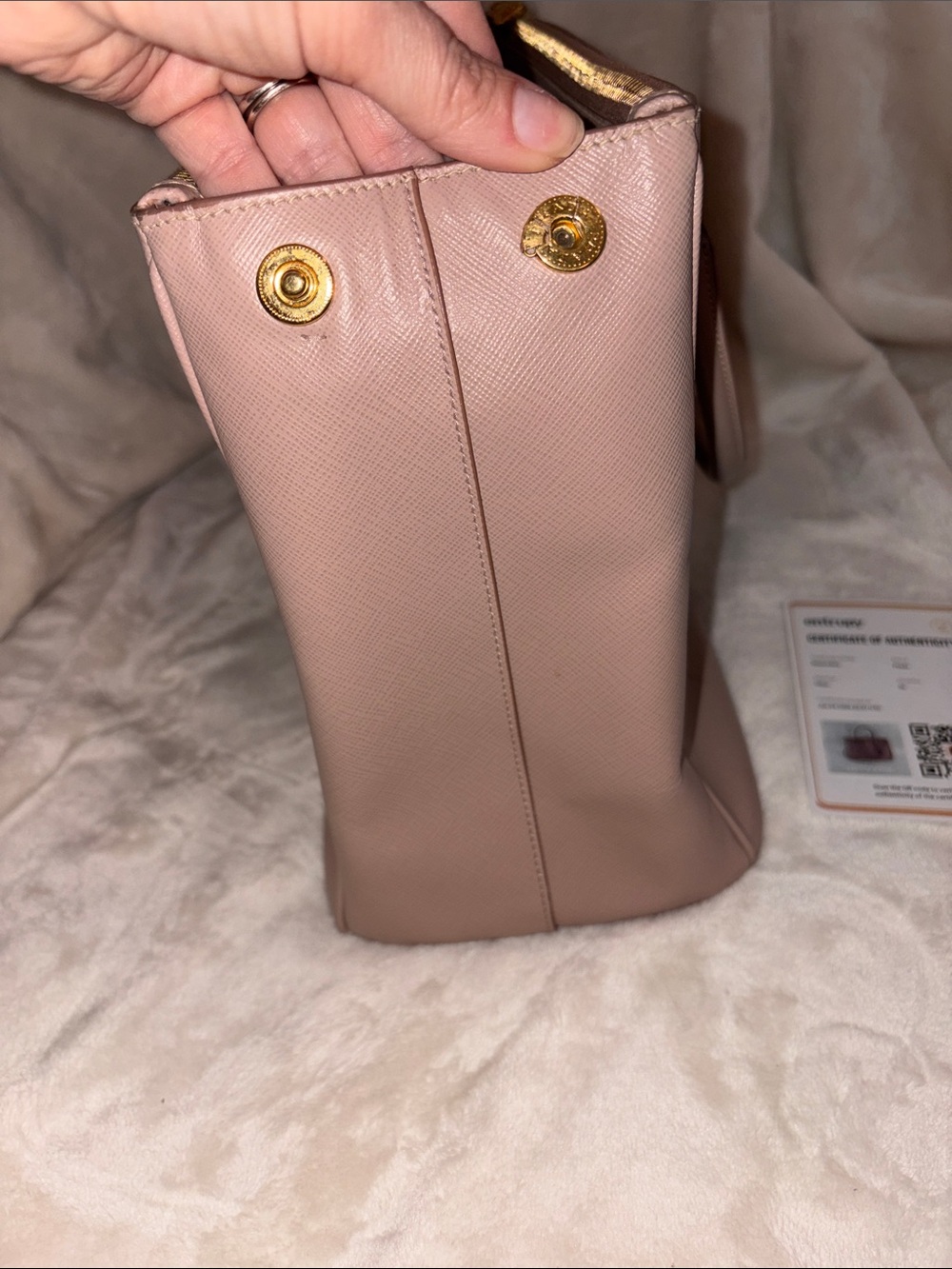 Prada Blush Pink Saffiano Double-Zip galleria with crossbody strap. COA - Picture 7 of 15